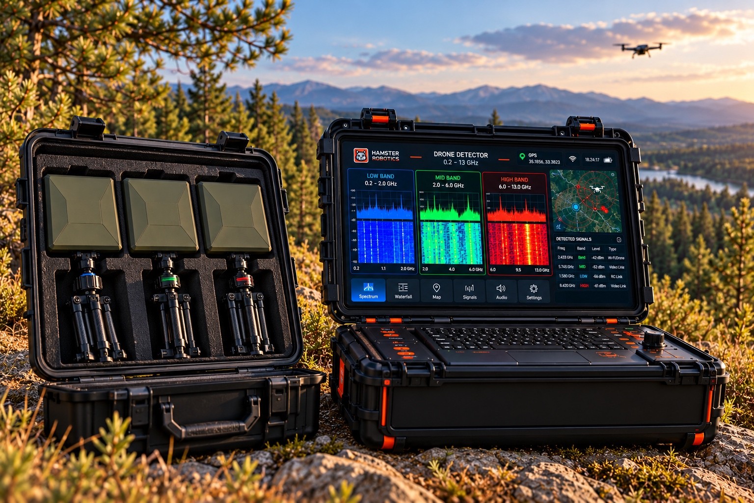 Portable Drone Detection System with antenna transport case